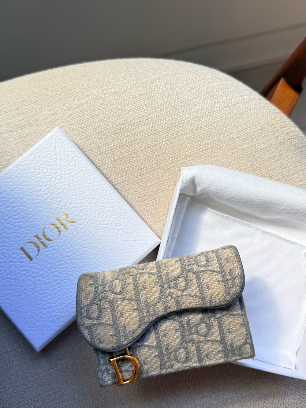 Dior Blue Saddle Card Case Wallet with Gold Hardware - Picture 3 of 6